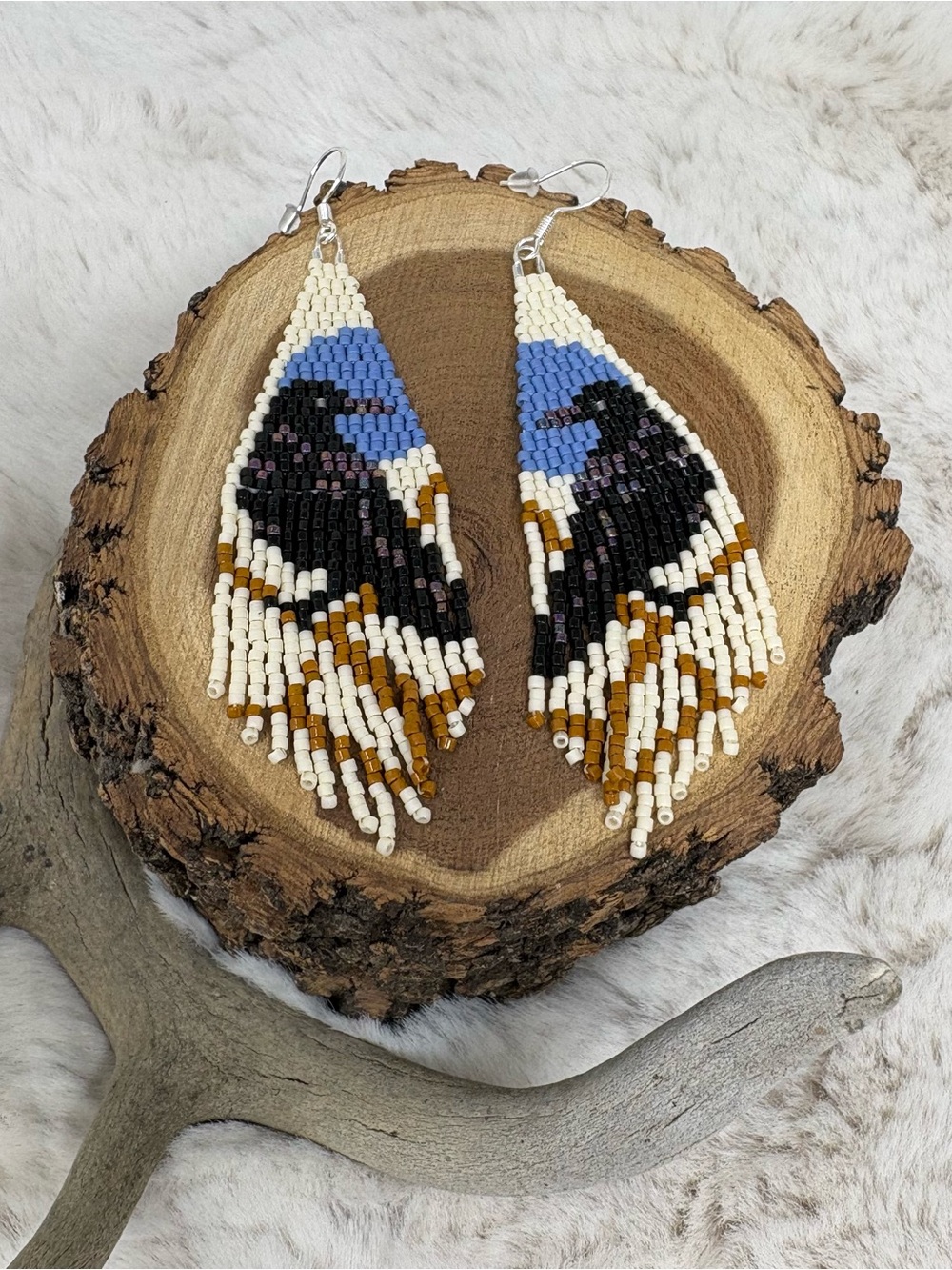 Beaded Fringe Raven Earrings